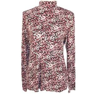 EMALINE Pink Floral Top Women's Medium Long Sleeve Mock Neck Rayon EUC